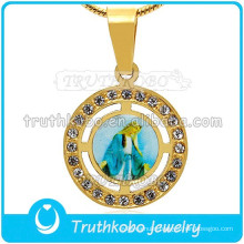 Catholic Style Our Lady of Madonna Pendant Prayer Bible Engraved Stainless Steel CZ Stone Pendant With 18" Chain